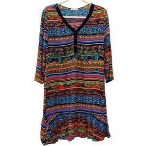 Harmonia Colorful Tab Sleeve Ruffle Bottom Shift Art To Wear Dress Medium‍‍‍‍‍﻿﻿